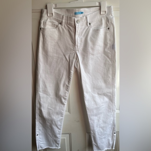 J. McLaughlin Women’s White Denim Cropped Raw Hem Side Slit Jeans Size 4 - Picture 1 of 7